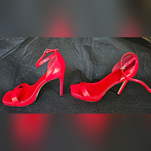 Nine West Red Platform High Heel Stiletto Open Square toe sandals Women's size 7 - Picture 2 of 9